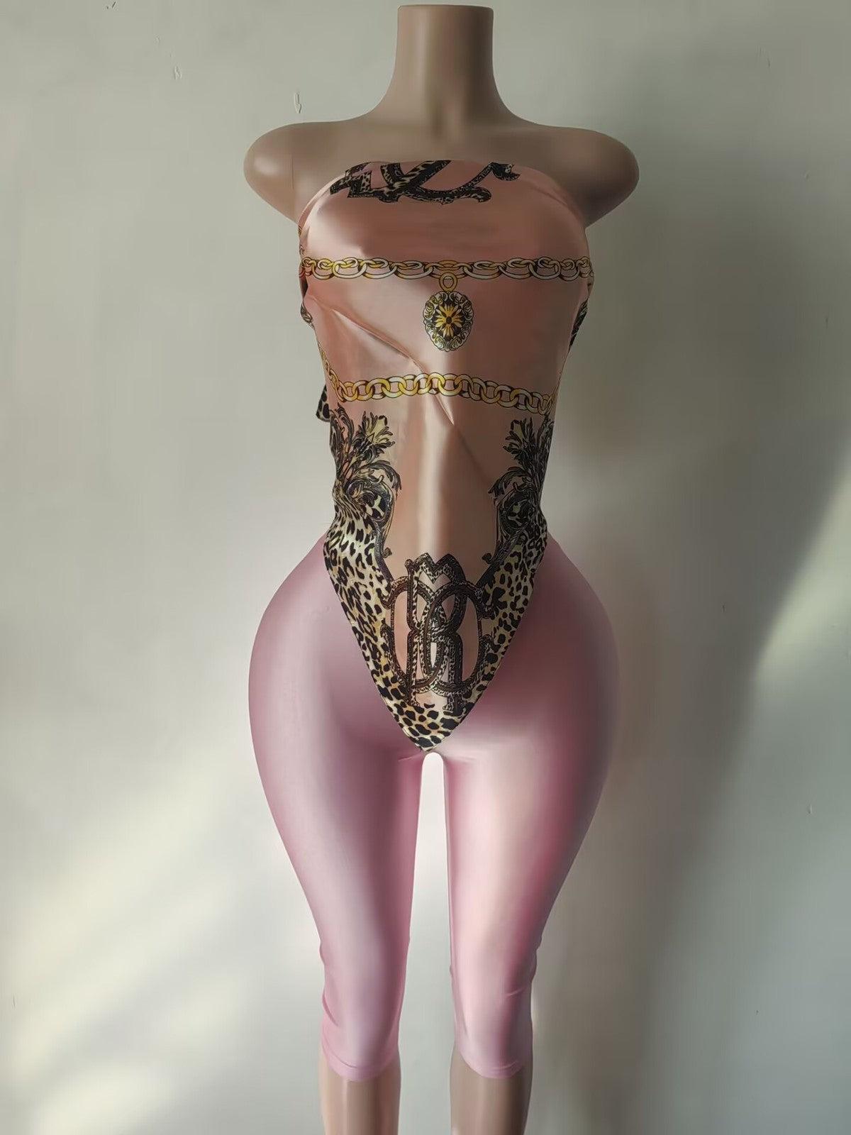 Women Fashion Sexy Printed Tube Top and Tight Pants Set