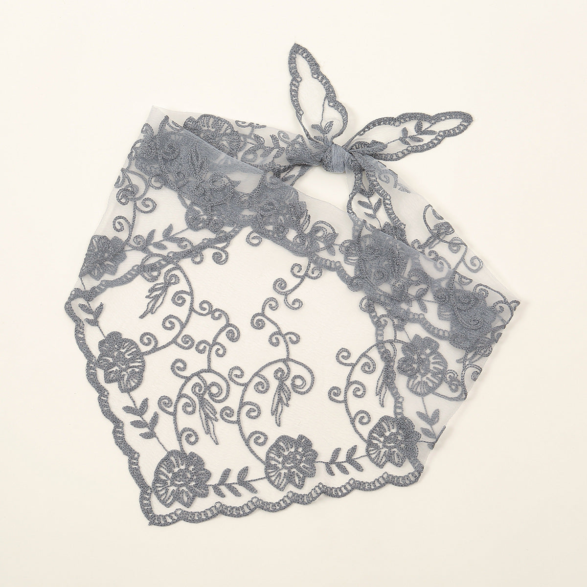 Bufanda triangular con encaje floral de color sólido para mujer, material acrílico, elegante accesorio de moda