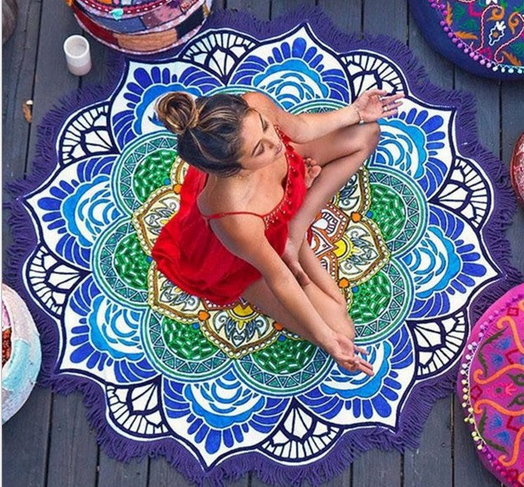 Toalla de playa informal de moda con borlas estampadas redondas
