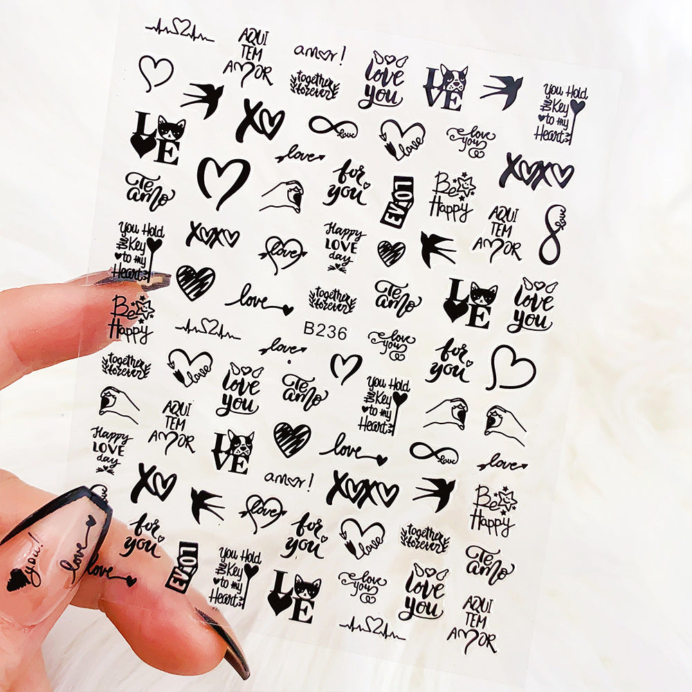 Pegatinas de uñas con letras de amor en forma de corazón para San Valentín