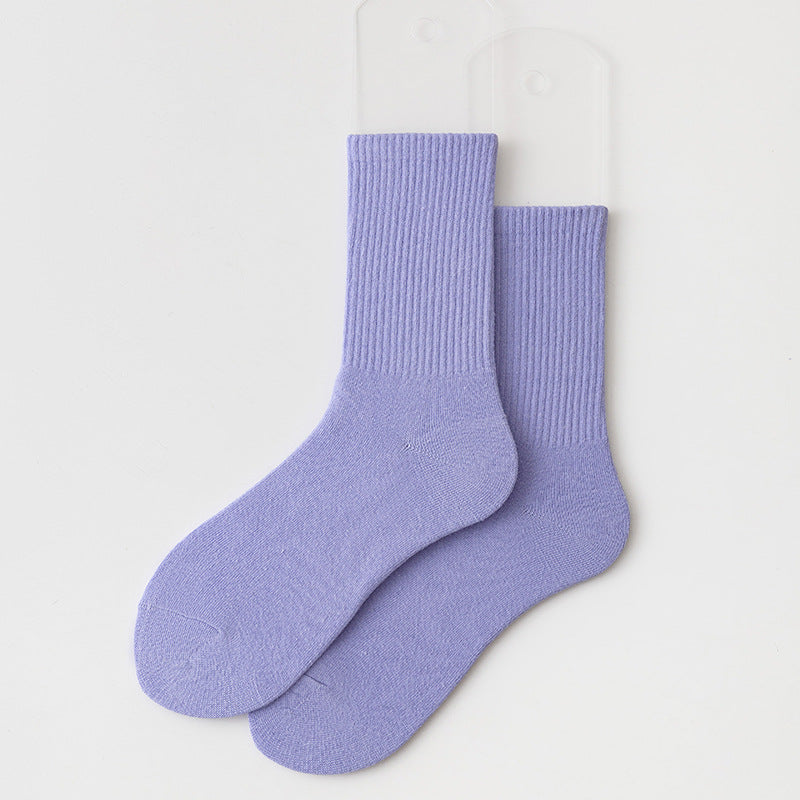 Calcetines casuales de algodón de color sólido para mujer