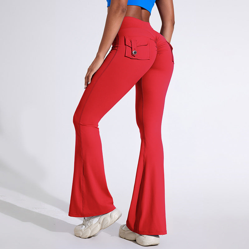 Pantalon de yoga sexy à poches de couleur unie pour femme