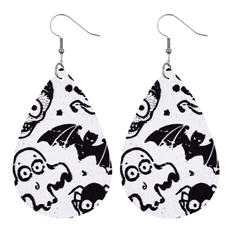 Halloween Women Fashion Leather Pumpkin Skull Earrings