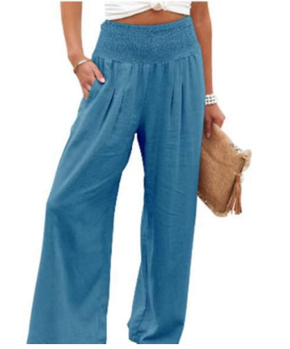 Pantalones anchos casuales de algodón y lino para mujer