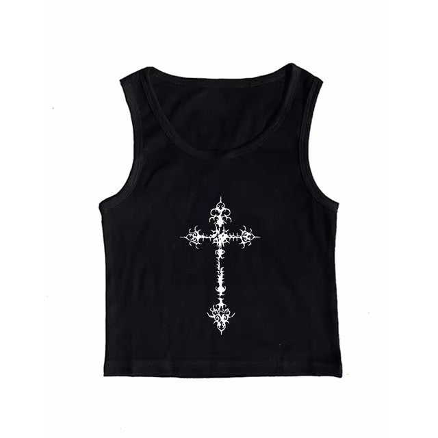 Camisola tubo estilo gótico punk con estampado cruzado para mujer