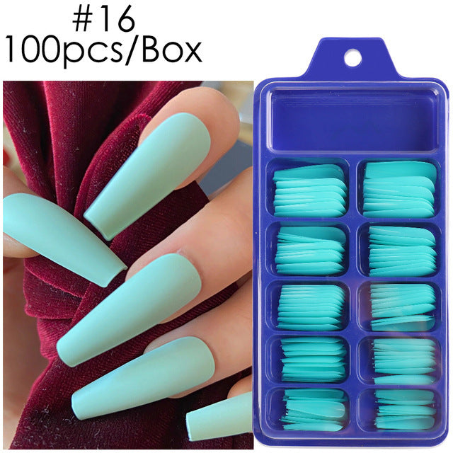 Uñas postizas con diseño de caja azul y pegatinas completas para usar en ballet largo