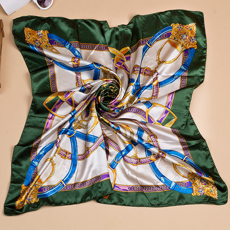 Bufanda de seda cuadrada grande con estampado floral para mujer, accesorio elegante