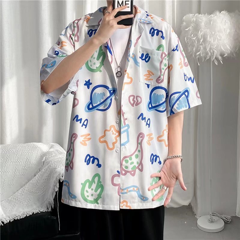Camisa informal vintage con estampado de flores diminutas para hombre