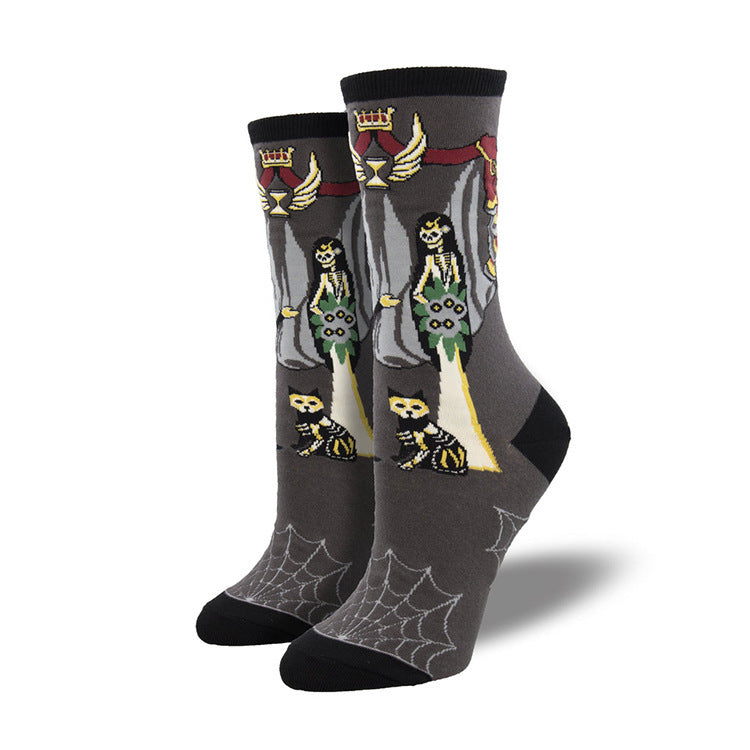 Chaussettes tube jacquard amusantes et créatives à motif citrouille pour Halloween