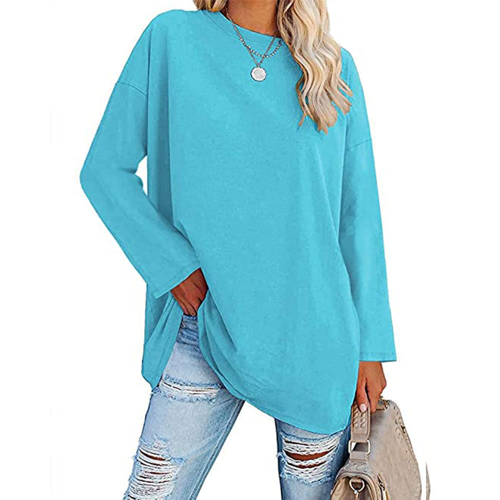 Casual Women Long Sleeve Solid Color Blank T-Shirt