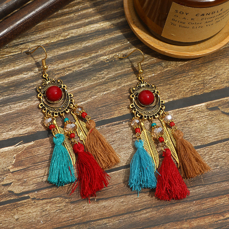 Pendientes con borlas retro de estilo étnico bohemio
