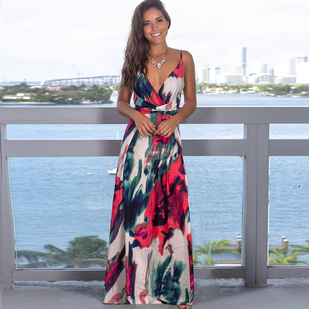 Vestido informal de algodón con cuello en V y estampado floral para mujer