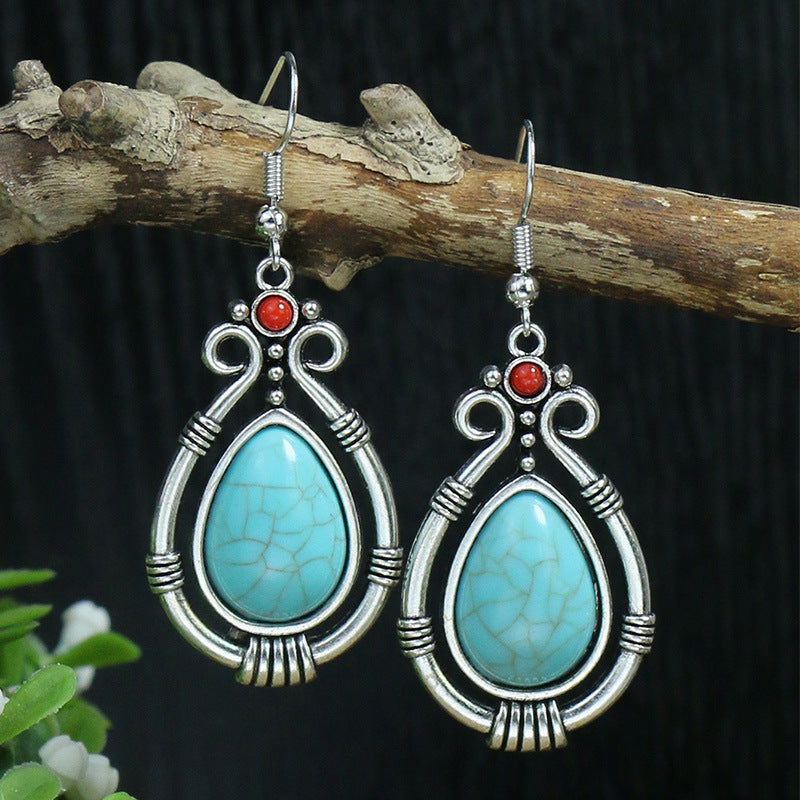Boucles d'oreilles longues bohèmes en forme de goutte turquoise