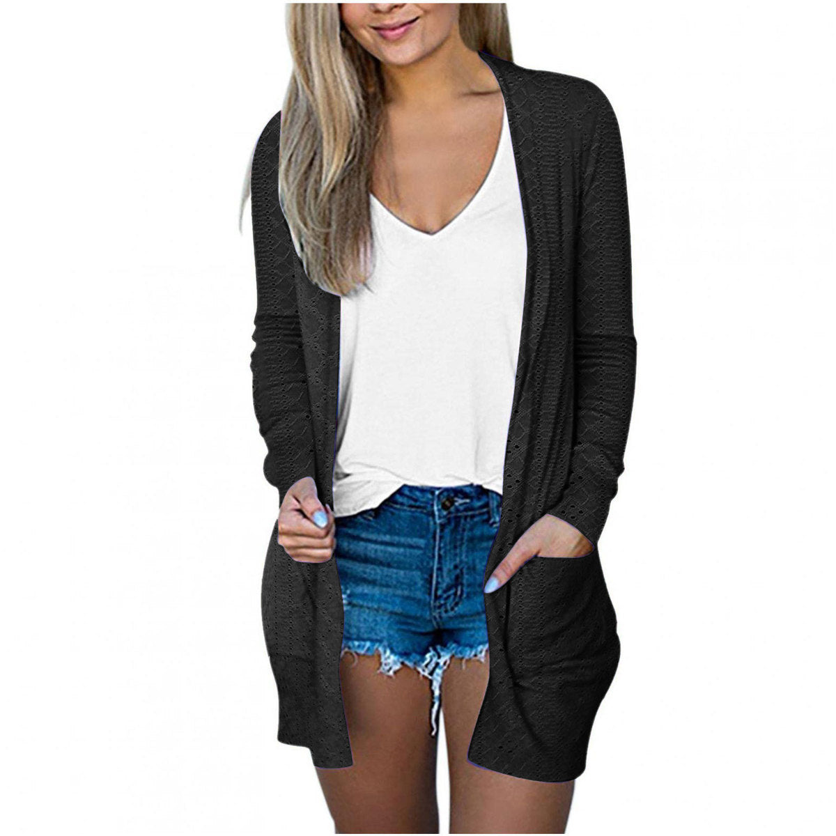 Manteau décontracté à manches longues pour femme, couleur unie