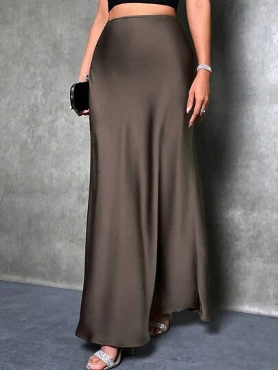 Women Fashion Casual Solid Color Satin Skirt