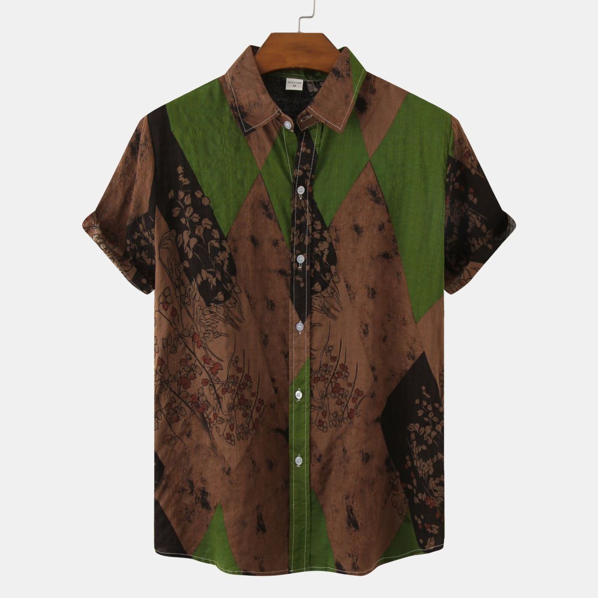 Camisa de verano para hombre con rayas y flores diminutas en 3D