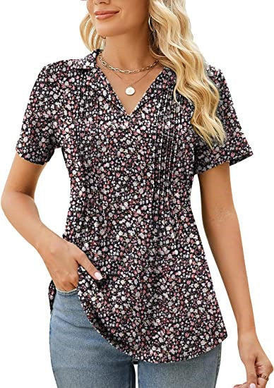 T-shirt d'été décontracté à manches courtes et col en V pour femme