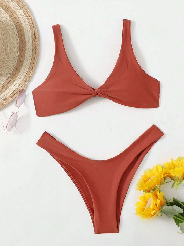 Women Sexy Solid Color Nylon Bikini with Sleeveless Design