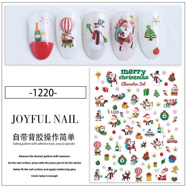 Autocollant pour nail art DIY motif flocon de neige, élan et clochette de Noël