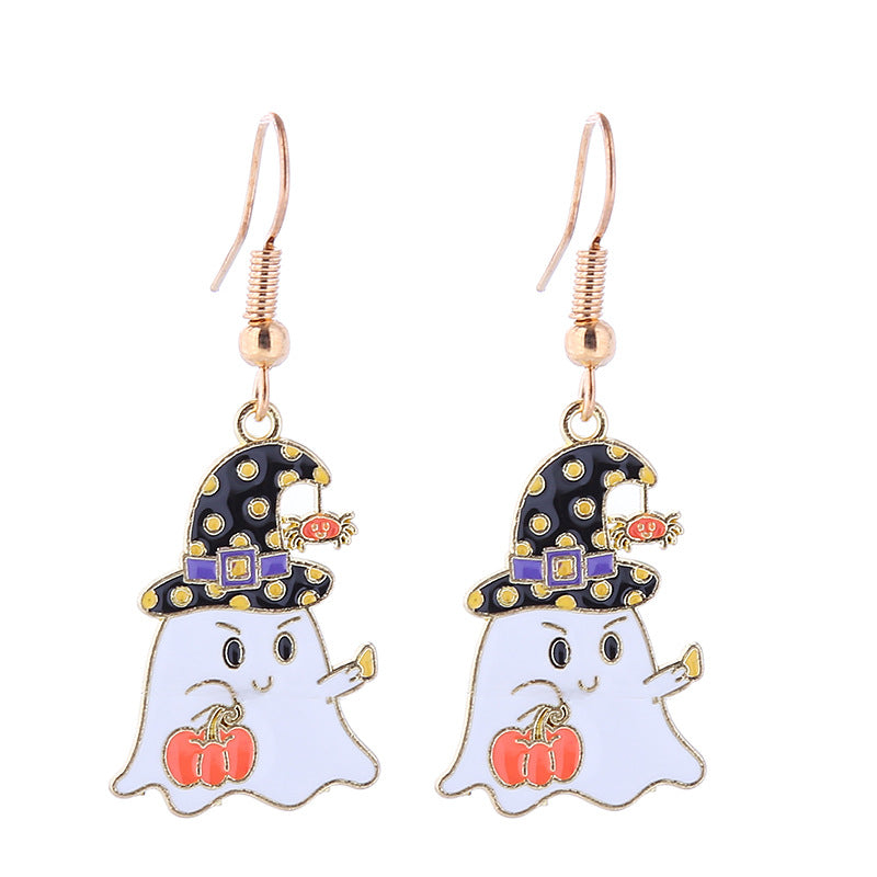 Halloween Women Horror Skull Spider Pumpkin Alloy Earrings