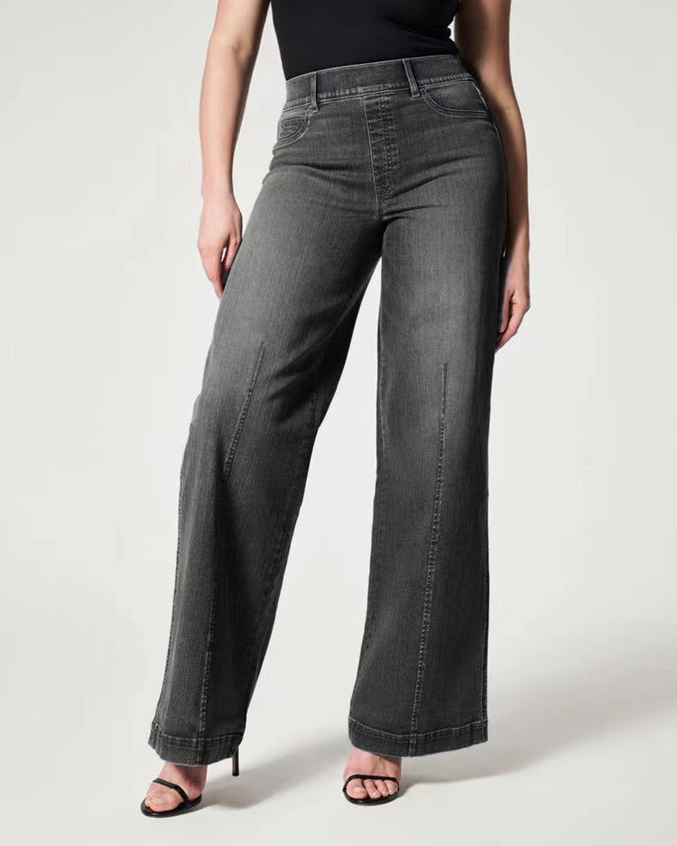 Women Fashion Casual Solid Color Loose Wide Leg Jeans
