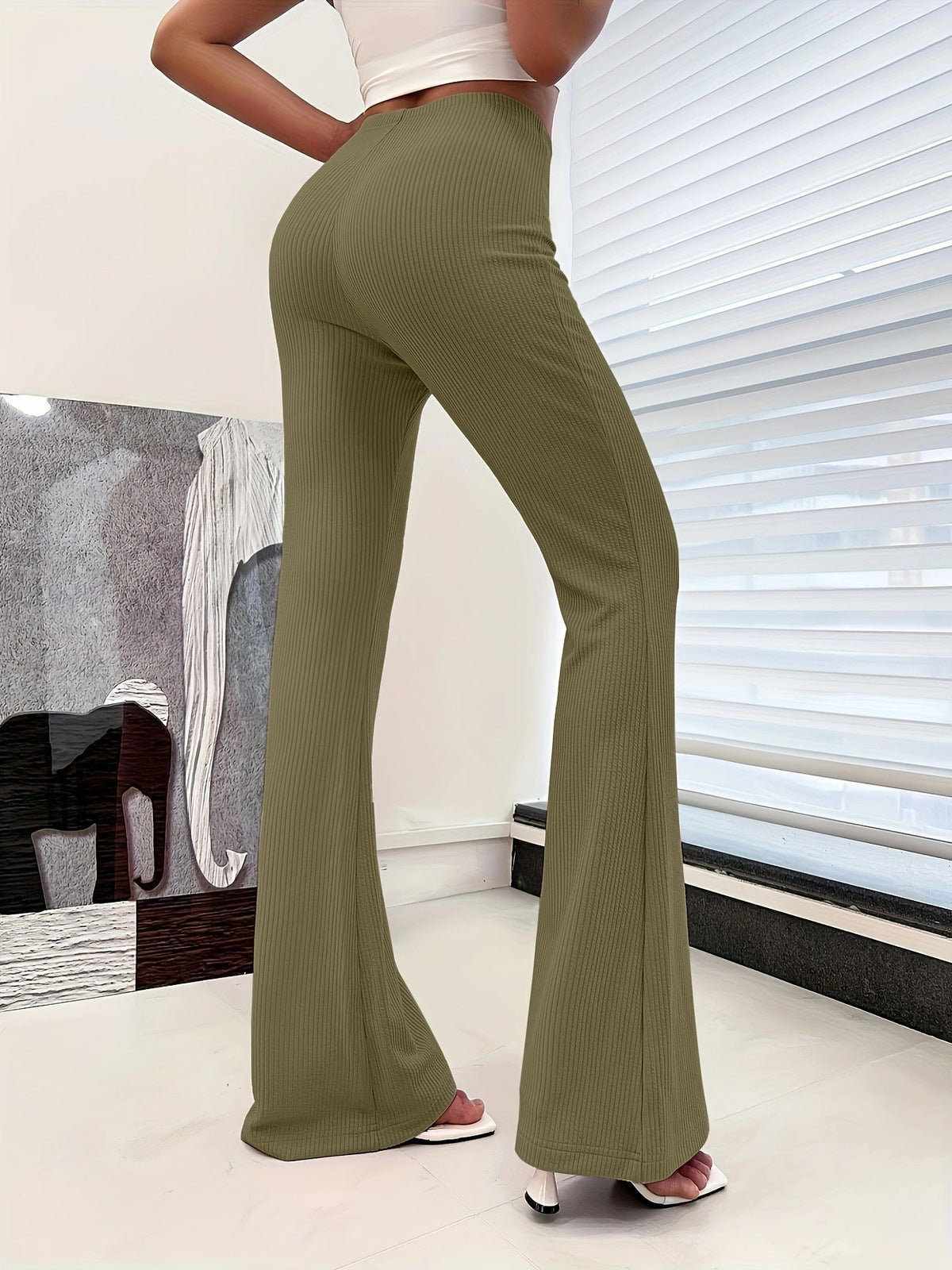 Women Casual Solid Color Micro-Pants with High Waist