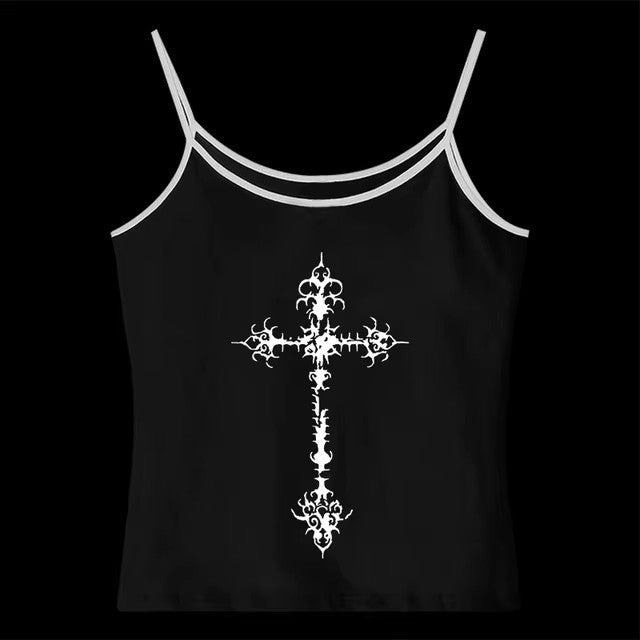 Camisola tubo estilo gótico punk con estampado cruzado para mujer