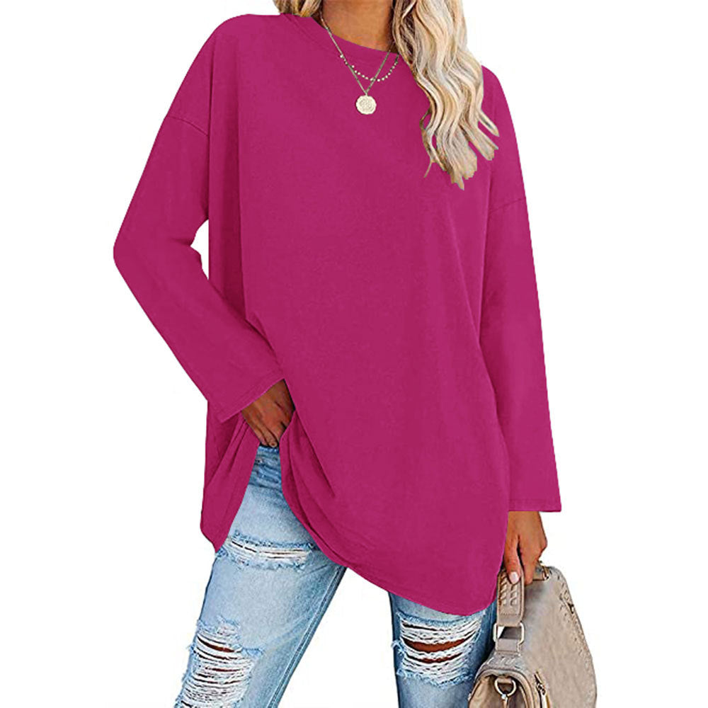 Casual Women Long Sleeve Solid Color Blank T-Shirt