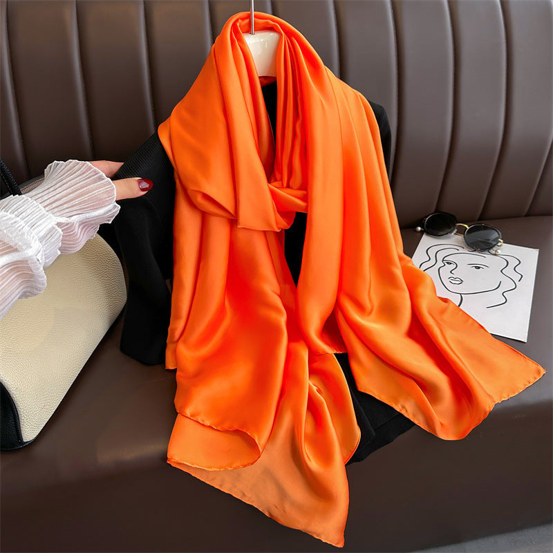 Elegant Women's Long Solid Color Satin Scarf