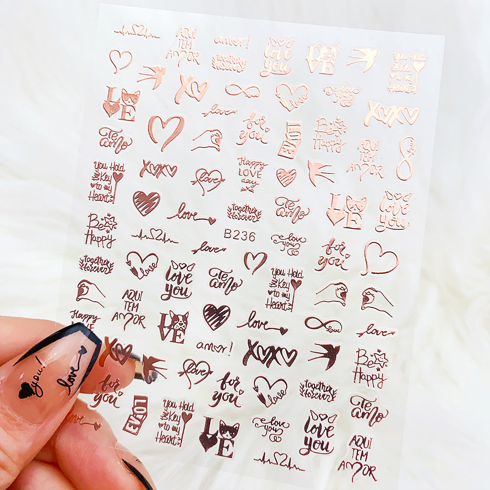 Pegatinas de uñas con letras de amor en forma de corazón para San Valentín