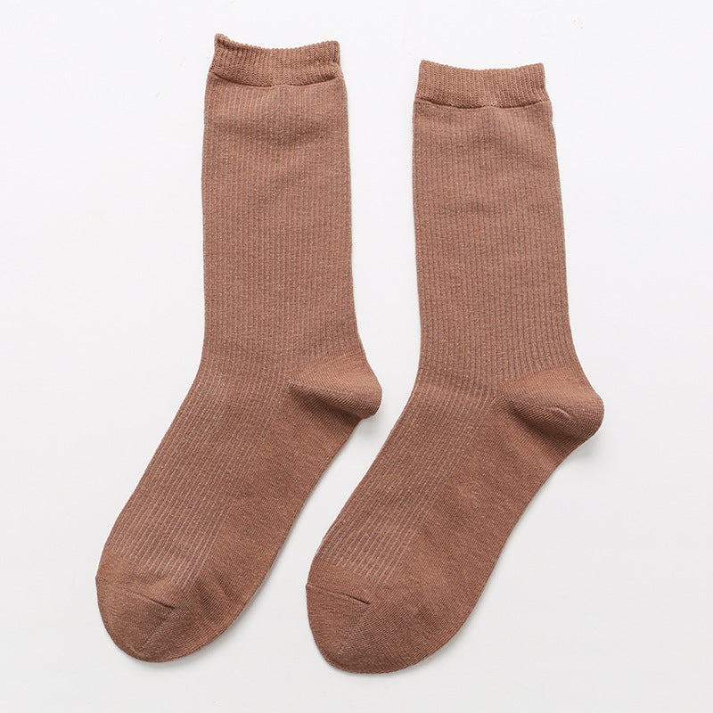 Calcetines de algodón apilados para mujer, color liso, grosor medio