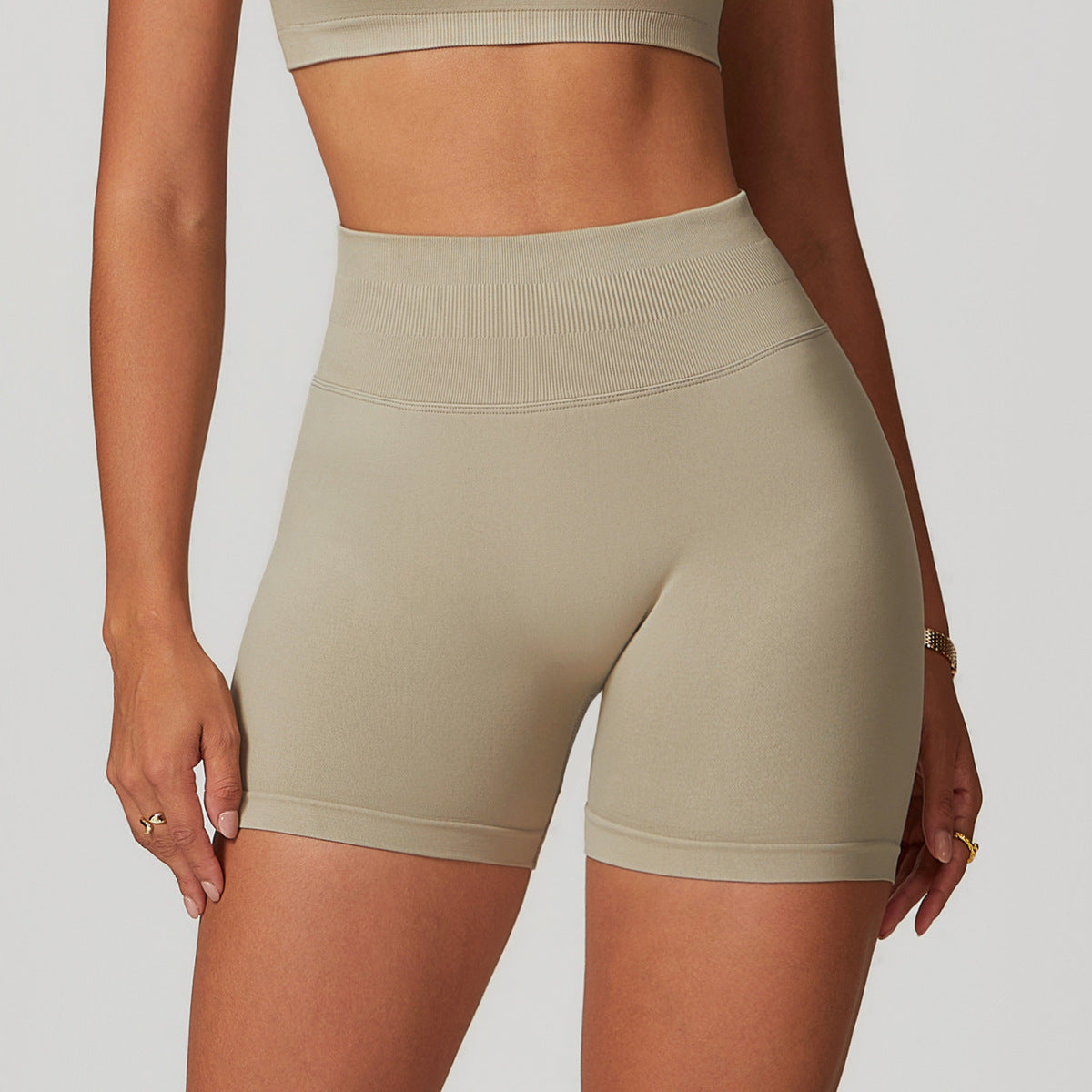 Short de sport taille haute pour femme, couleur unie, pour le yoga