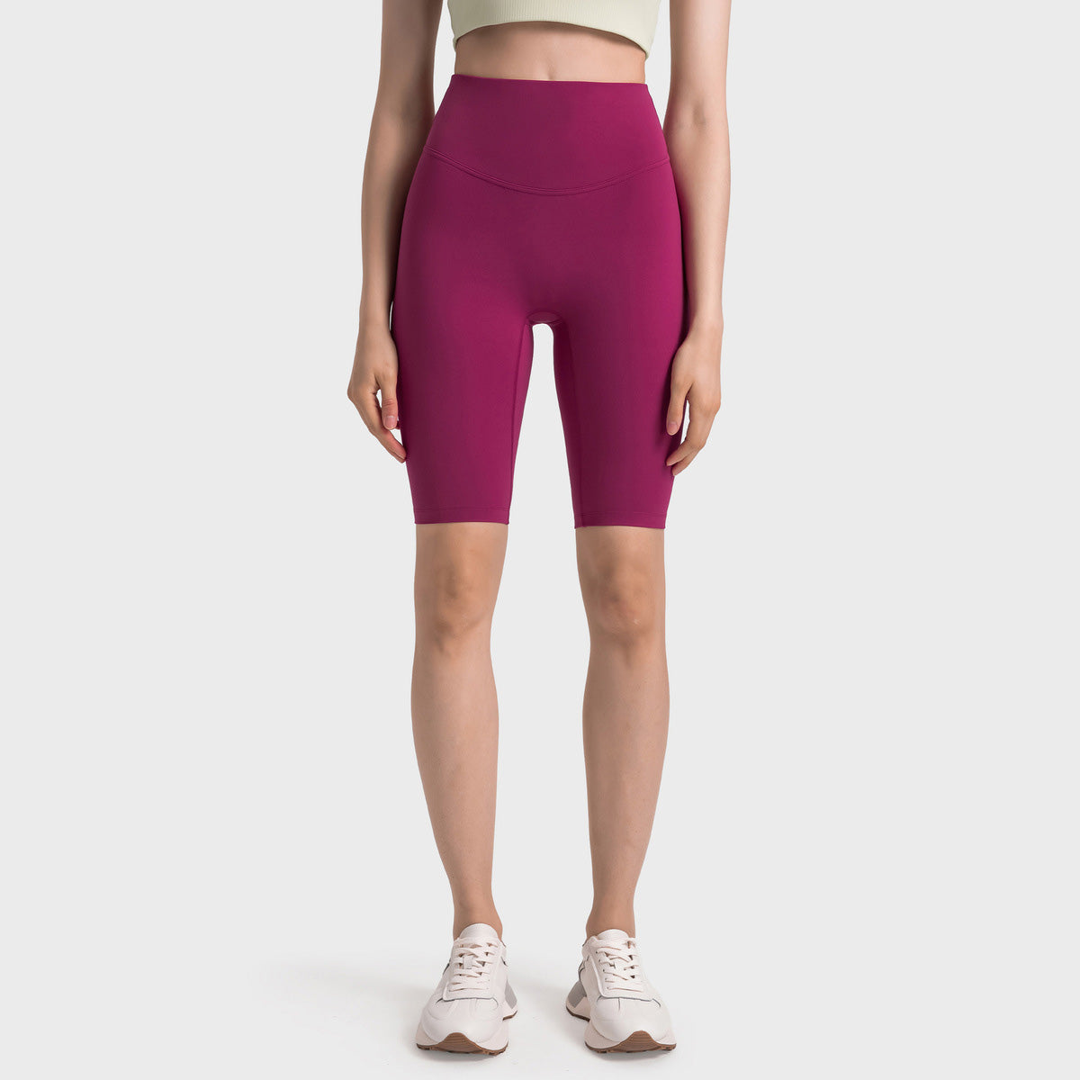 Short de yoga taille haute décontracté et tendance pour femme, couleur unie