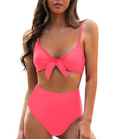 Traje de baño bikini sexy de color sólido con cordones para mujer