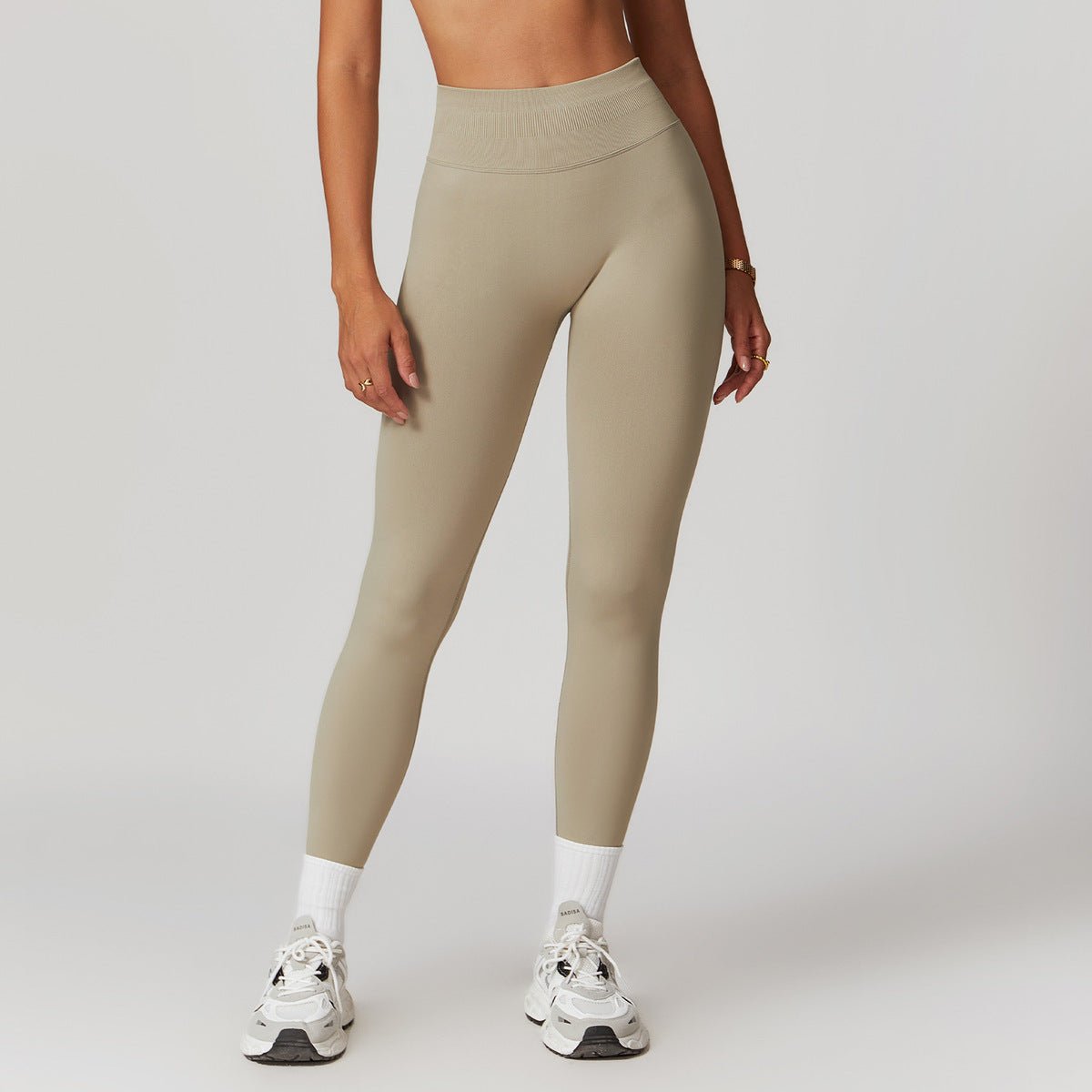 Leggings deportivos de cintura alta de color liso para mujer