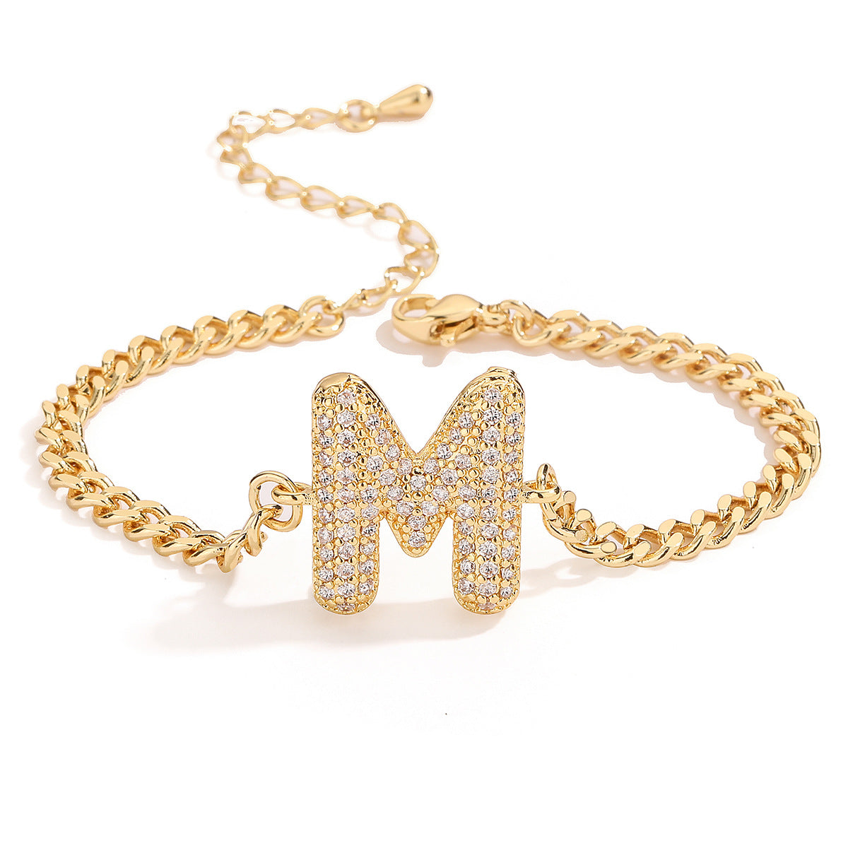 Pulsera de alfabeto de circonitas de moda 26