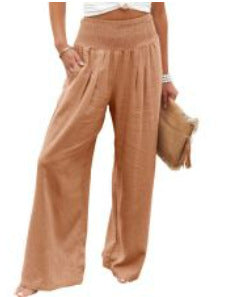 Pantalones anchos casuales de algodón y lino para mujer