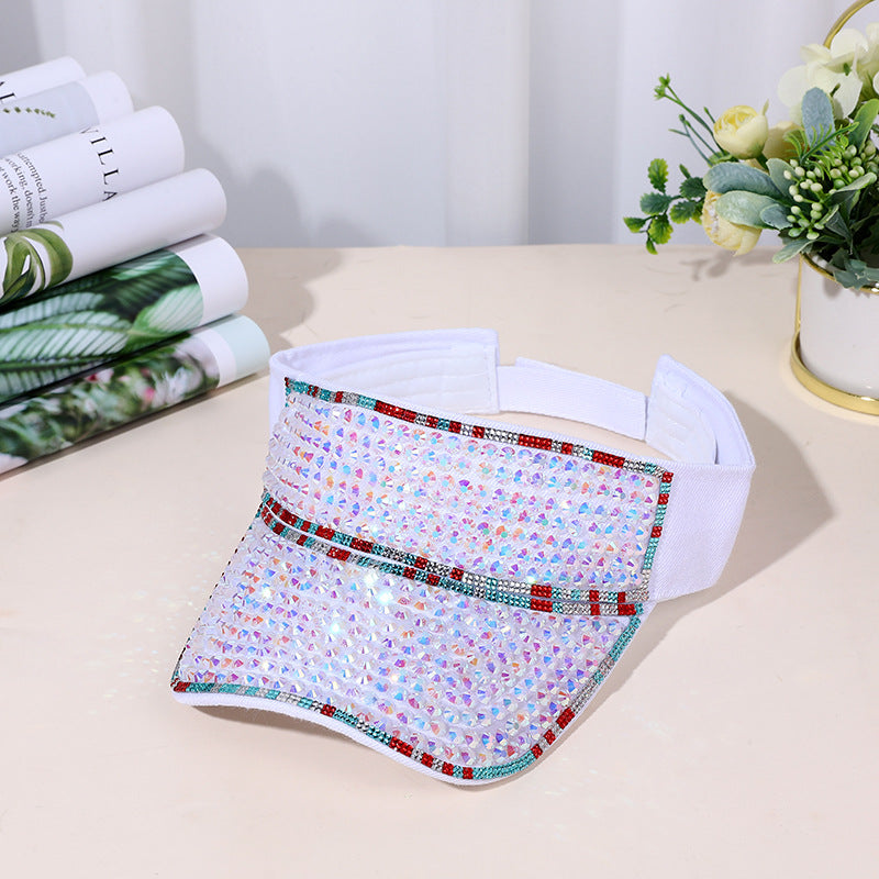 Gorra de protección solar hueca con diamantes de imitación para mujer