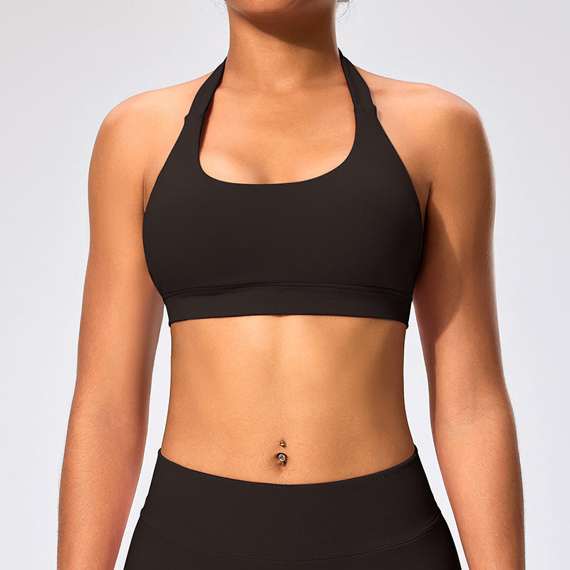 Haut de yoga sexy à col licou et couleur unie pour femme
