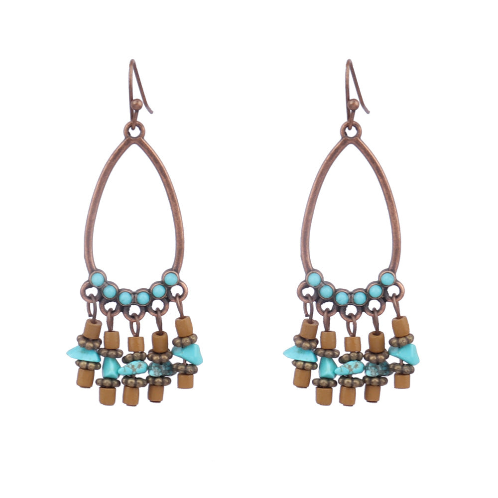 Boucles d'oreilles bohèmes vintage en forme de goutte turquoise