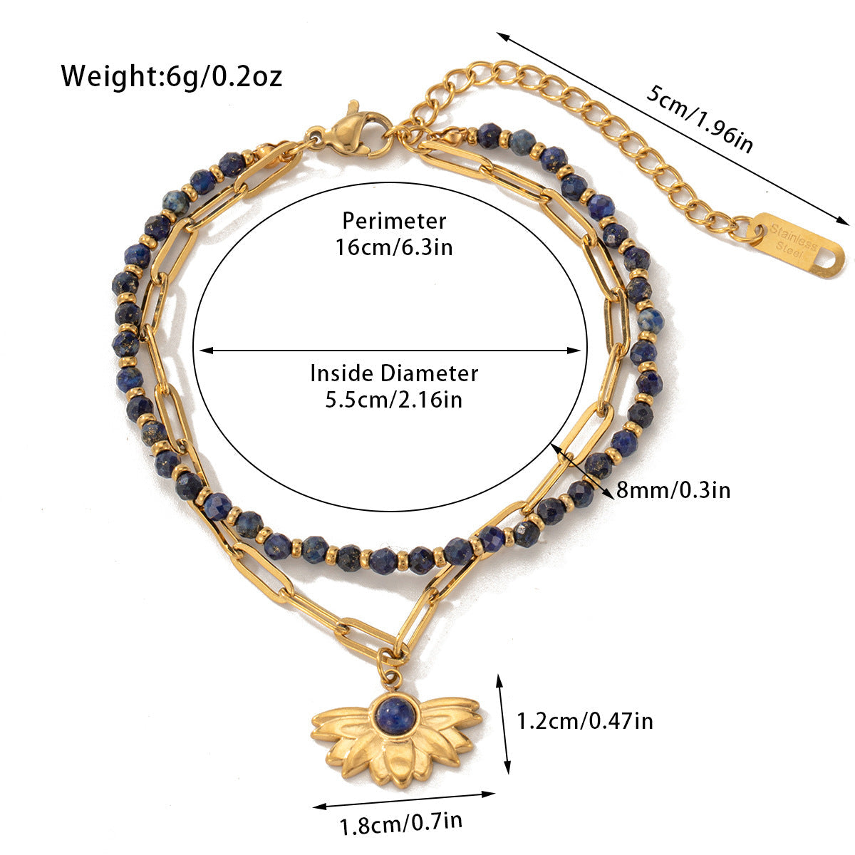 Pulsera bohemia de cuentas de acero y titanio de doble capa