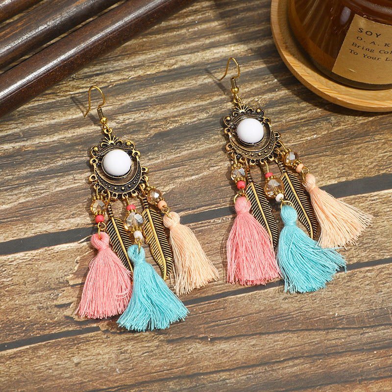 Pendientes con borlas retro de estilo étnico bohemio