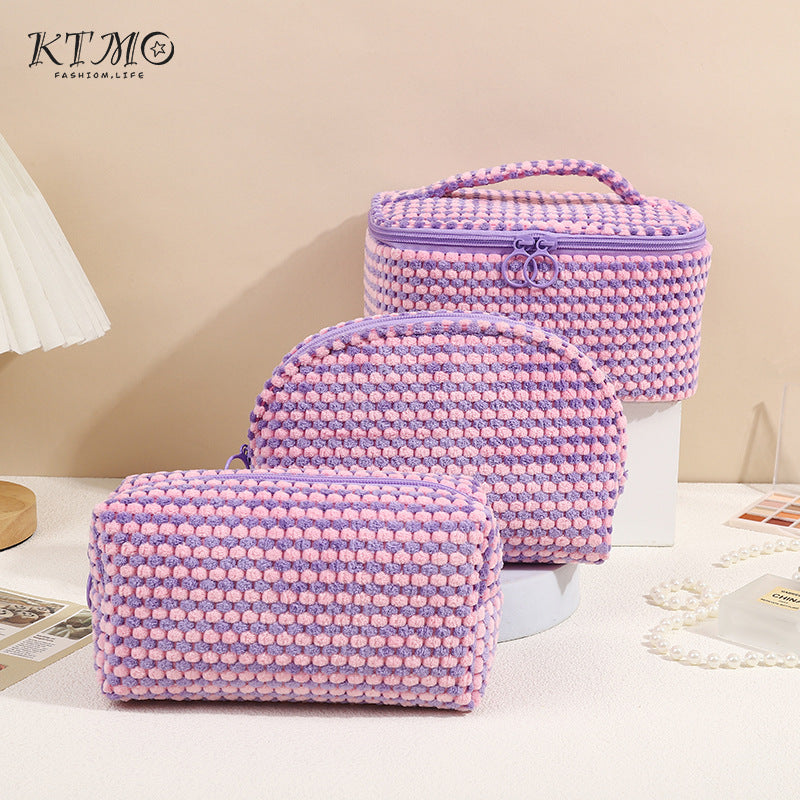 Trousse de toilette portable en flanelle à carreaux pour les voyages