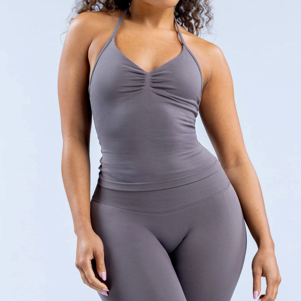 Women Fashion Solid Color Seamless Halter-Neck Yoga Top