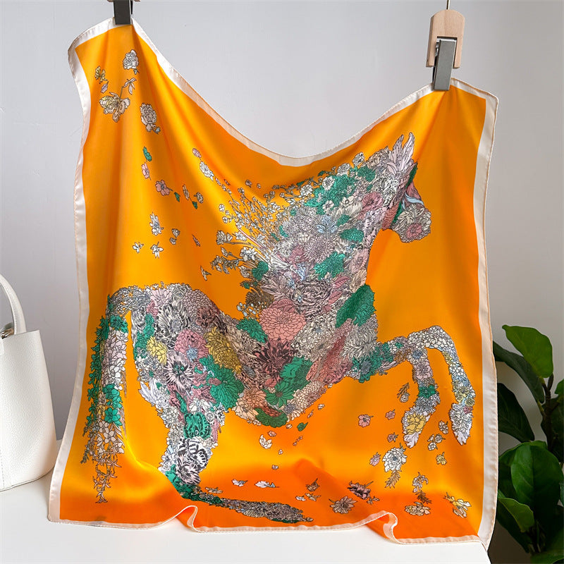 Bufanda de satén con flores de peonía para mujer, primavera y verano