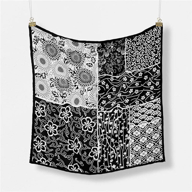 Pañuelo cuadrado de seda estampado a la moda para mujer con estilo artístico retro