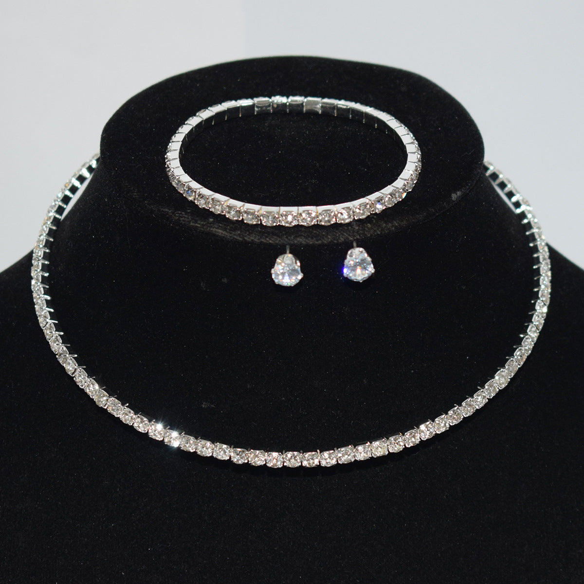 Women Fashion Simple Elegant Zircon Jewelry Trio Set