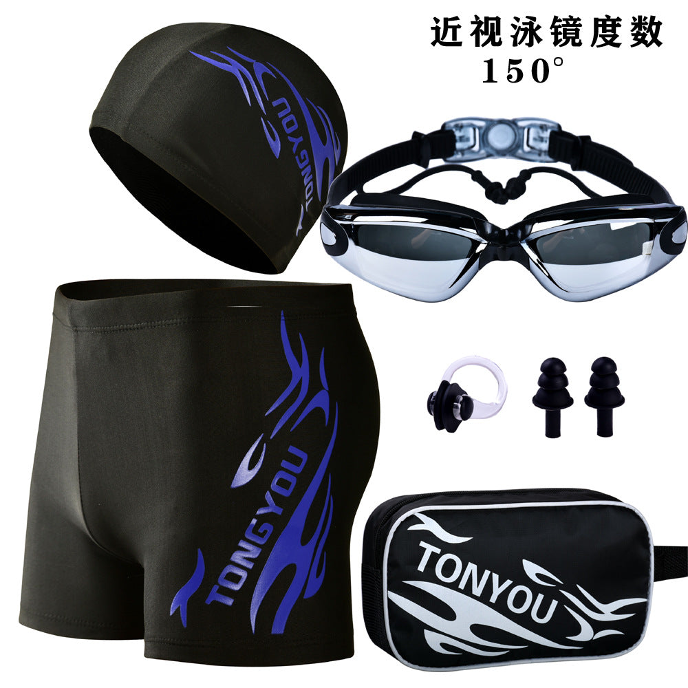 Conjunto de traje de baño con gorra y gafas estampadas informales a la moda para hombre
