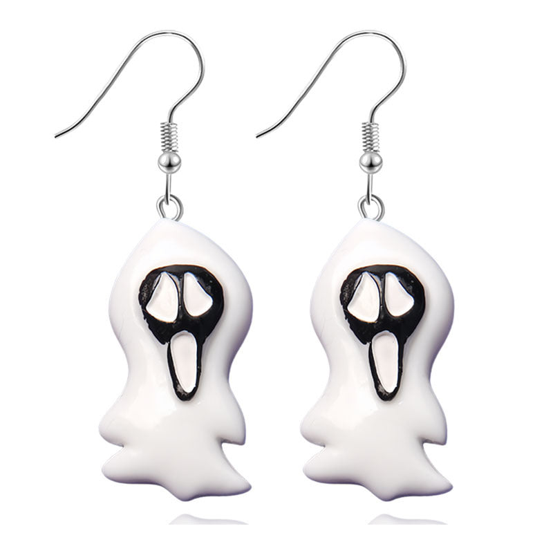 Pendientes de resina con diseño divertido de murciélago, calabaza y fantasma para Halloween para mujer