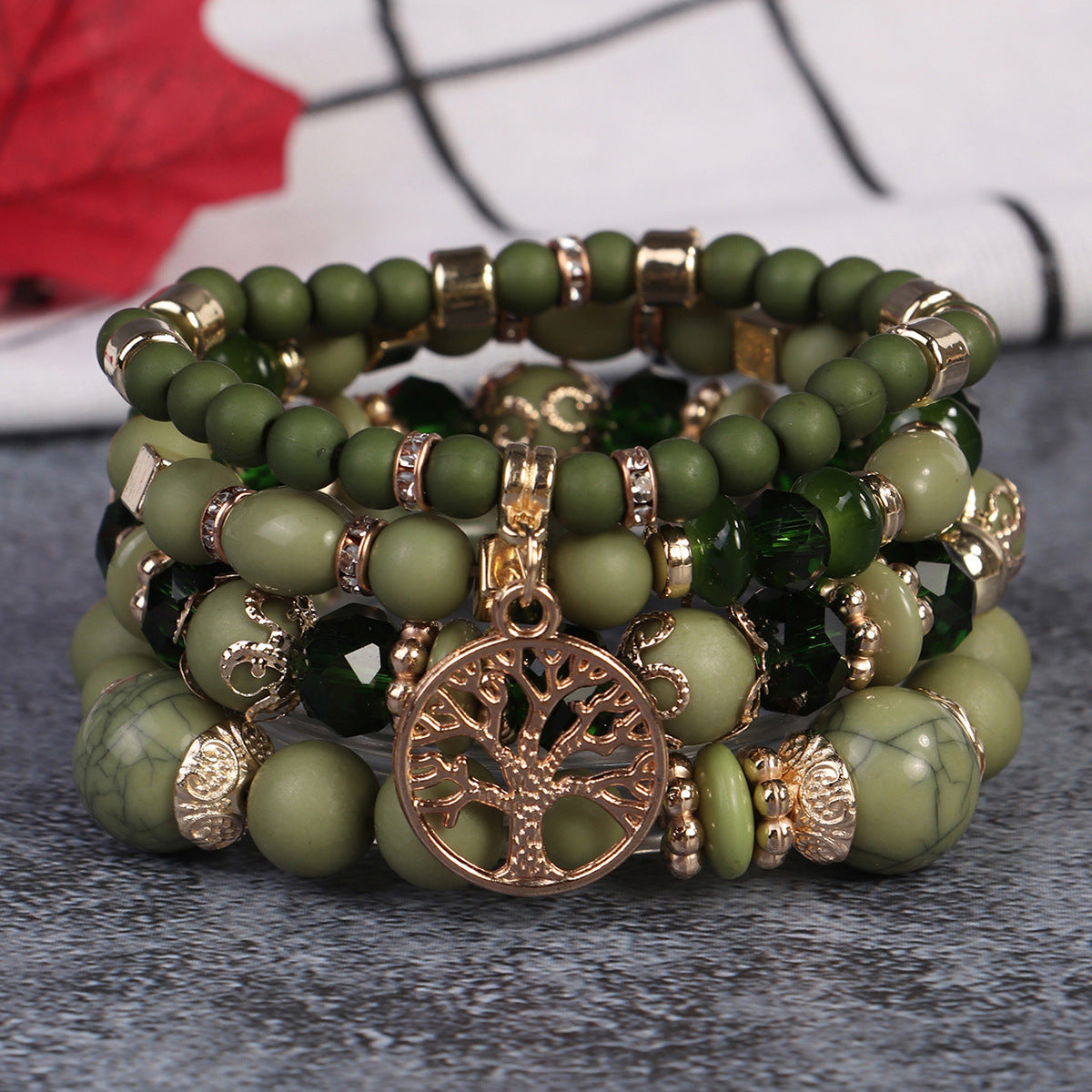 Conjunto de pulseras de cuentas multicapa estilo retro bohemio